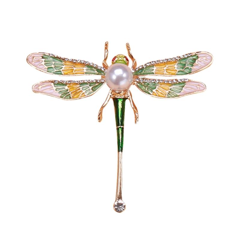 Rhinestone Dragonfly Pearl Brooch Insect Jewelry Office Party Gift