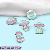 Cherry Blossoms Alien Enamel Pins Set Cartoon Brooch Lapel Badges Gift