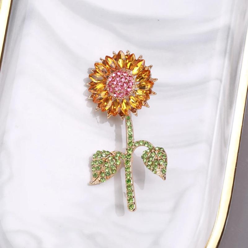 Sunflower Rhinestone Brooches For Women Men 2-color