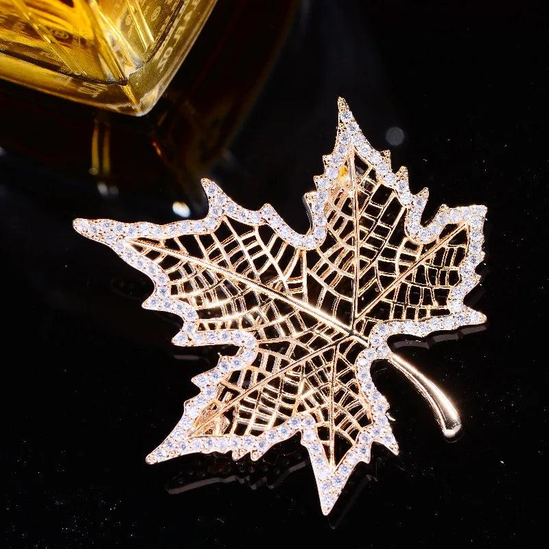 Maple Leaf Brooch Zircon Corsage Jacket Suit Accessories