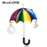 Rainbow Umbrella Shape Brooches Simulated Pearls Enamel Alloy Jewelry