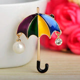 Rainbow Umbrella Shape Brooches Simulated Pearls Enamel Alloy Jewelry