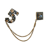 Rhinestone Number 5 Chain Brooch Women's Sweater Coat Pin
