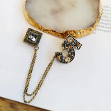 Rhinestone Number 5 Chain Brooch Women's Sweater Coat Pin