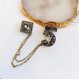 Rhinestone Number 5 Chain Brooch Women's Sweater Coat Pin