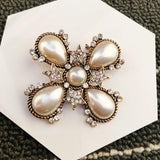 Vintage Crystal Cross Pearl Brooch Women Accessories