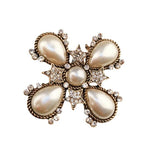 Vintage Crystal Cross Pearl Brooch Women Accessories