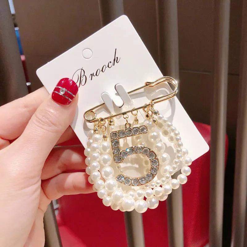 Crystal Rhinestone Pearl String Brooch Pin for Wedding Party