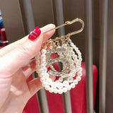 Crystal Rhinestone Pearl String Brooch Pin for Wedding Party