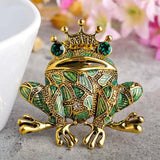 Vintage Green Frog Brooch with Green Eyes