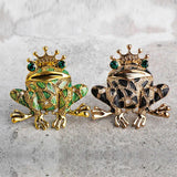 Vintage Green Frog Brooch with Green Eyes