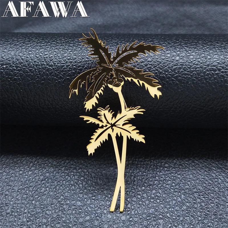 Seaside Coconut Tree Stainless Steel Pin Brooch XXH7322S01