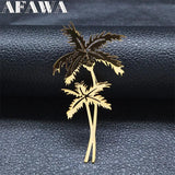 Seaside Coconut Tree Stainless Steel Pin Brooch XXH7322S01