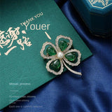Four-leaf Clover Brooch Feeling Emerald Women Fixed Clothes Accessories