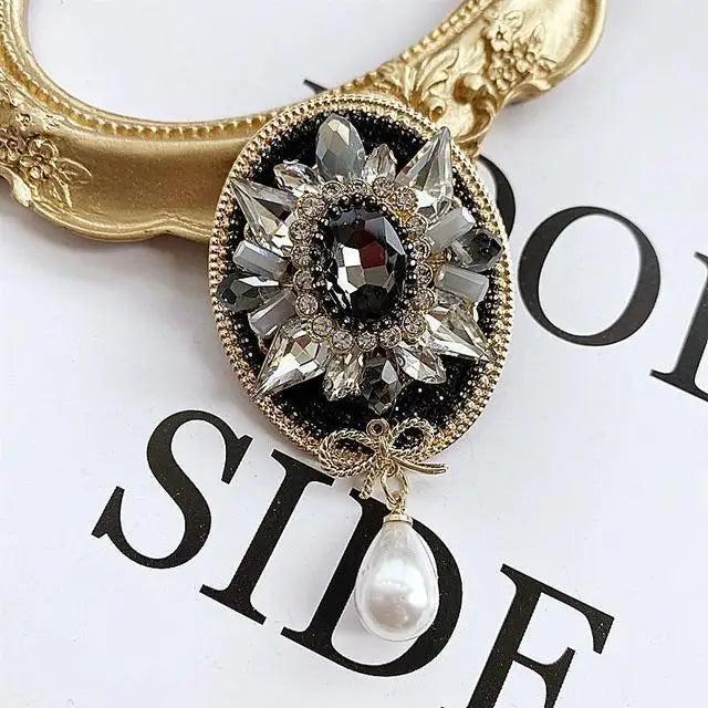 Camellia Crystal Tassel Brooches Pins for Women