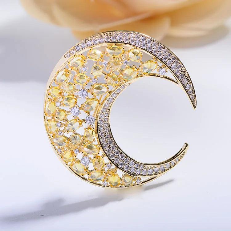 Oval Copper Zircon Moon Brooch Temperament Silk Scarf Buckle
