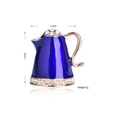 Teapot Shape Red Enamel Brooch with Crystals