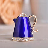 Teapot Shape Red Enamel Brooch with Crystals