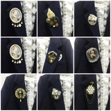 Crystal Number 5 Chain Tassels Brooches Pearl Bow Tassel Brooch Pin