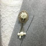 Crystal Number 5 Chain Tassels Brooches Pearl Bow Tassel Brooch Pin