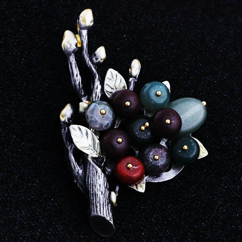 FARLENA Vintage Natural Stone Bouquet Brooch Pins for Women Accessories