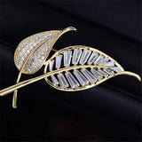 Hollow Leaf CZ Brooch for Women's Jewelry Gift