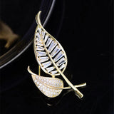 Hollow Leaf CZ Brooch for Women's Jewelry Gift