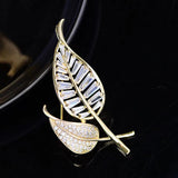 Hollow Leaf CZ Brooch for Women's Jewelry Gift