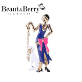 Beaut&Berry Dog Lady Brooch Pin Enamel Walking Puppy Gift