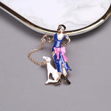 Beaut&Berry Dog Lady Brooch Pin Enamel Walking Puppy Gift