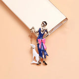 Beaut&Berry Dog Lady Brooch Pin Enamel Walking Puppy Gift