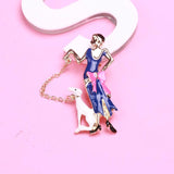 Beaut&Berry Dog Lady Brooch Pin Enamel Walking Puppy Gift