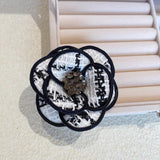 Fabric Camellia Flower Brooch with Pearl Rhinestone Pin