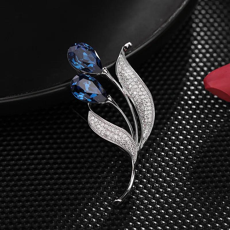 Crystal Zircon Tulip Flower Scarf Buckle Pin Brooch