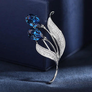Crystal Zircon Tulip Flower Scarf Buckle Pin Brooch