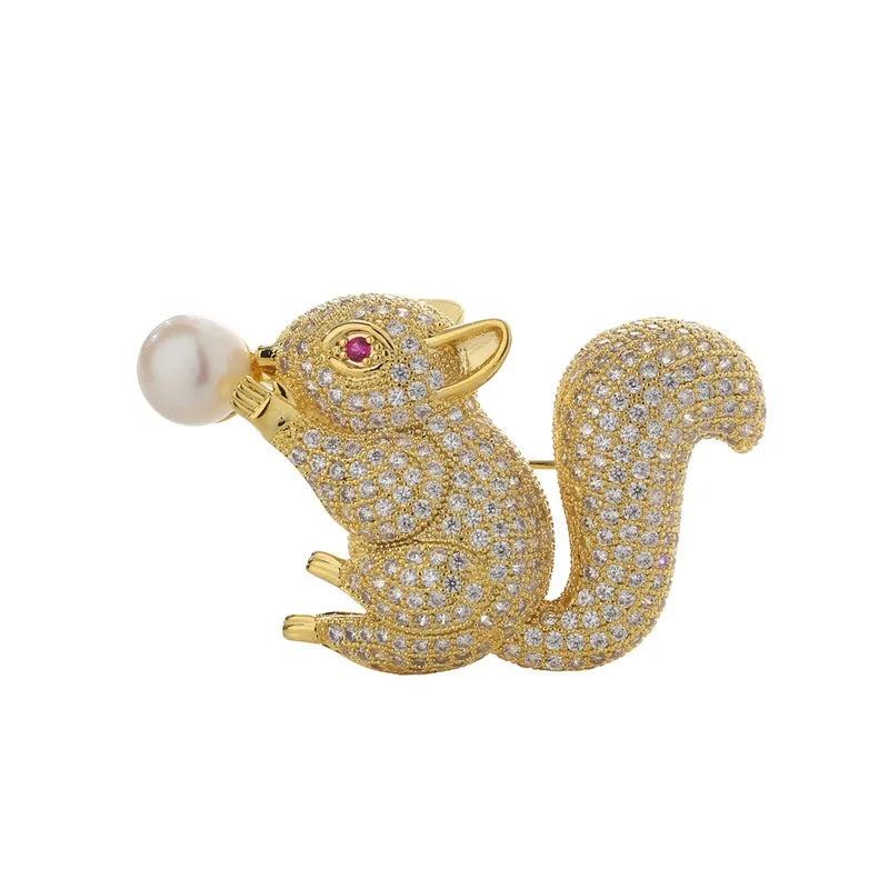 Squirrel Bubble Pearl Brooch