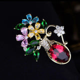 Copper Inlaid Zircon Vase Brooch Pin Hat Clothing Corsage