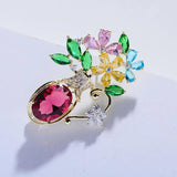 Copper Inlaid Zircon Vase Brooch Pin Hat Clothing Corsage