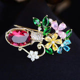 Copper Inlaid Zircon Vase Brooch Pin Hat Clothing Corsage