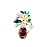 Copper Inlaid Zircon Vase Brooch Pin Hat Clothing Corsage