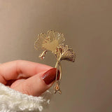 Ginkgo Biloba Corsage Pin Brooch Zircon Pearl Jewelry Gift