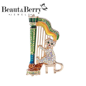 Sparkling Playing Harp Cat Brooch Multicolor Animal Women Men Gift