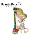 Sparkling Playing Harp Cat Brooch Multicolor Animal Women Men Gift