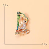 Sparkling Playing Harp Cat Brooch Multicolor Animal Women Men Gift