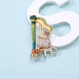 Sparkling Playing Harp Cat Brooch Multicolor Animal Women Men Gift