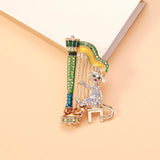 Sparkling Playing Harp Cat Brooch Multicolor Animal Women Men Gift