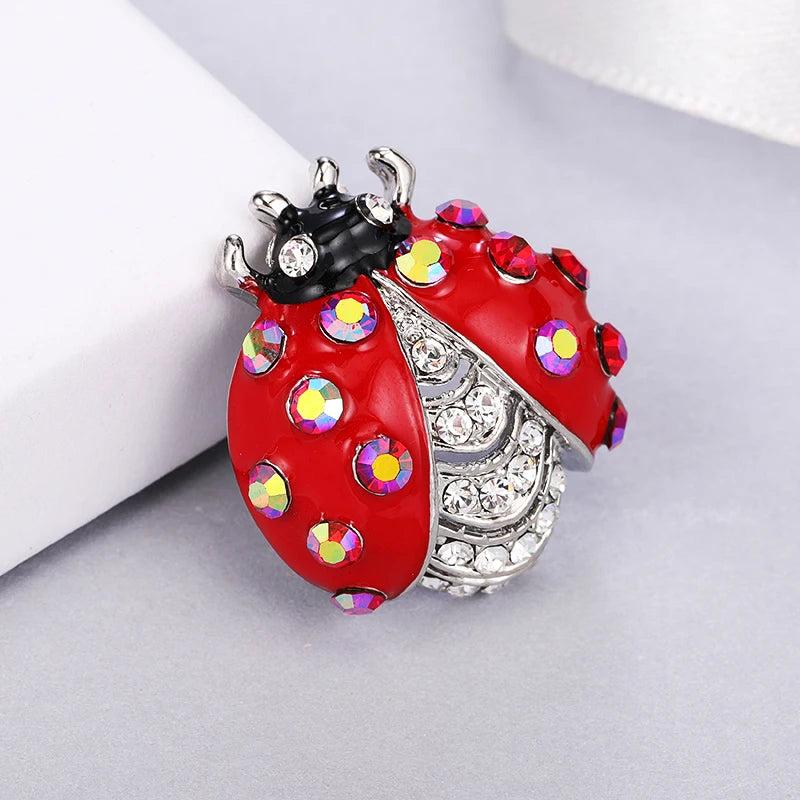 Vintage High Red Crystal Ladybug Brooch Pins Rhinestone Enamel Insect Brooches