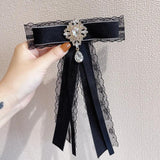 Lace Ribbon Bow Brooch Rhinestone Crystal Shirt Collar Pin Jewelry