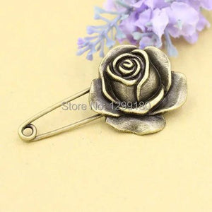 10pcs Alloy Bronze Vintage Flower Brooch Safety Pins 56mm