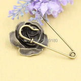 10pcs Alloy Bronze Vintage Flower Brooch Safety Pins 56mm